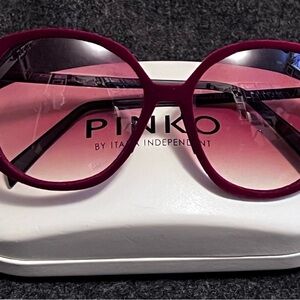 Italia Independent Burgundy Velvet Flocked Round Glamorous Sunglasses